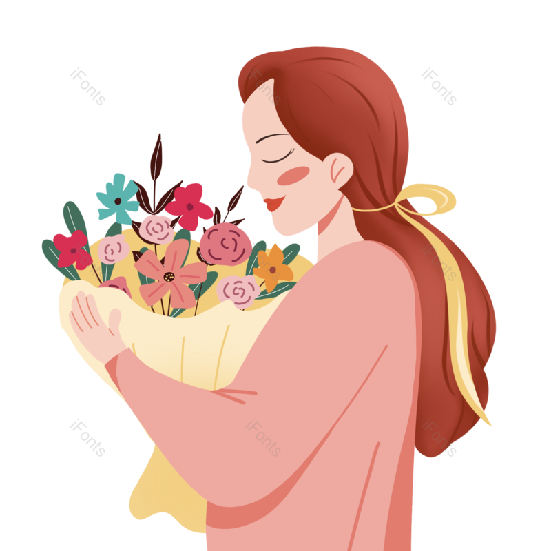 母亲节图片,幸福元素,卡通人物PNG,鲜花免抠素材